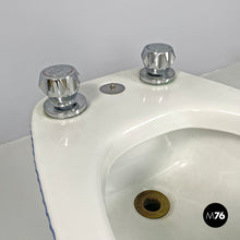 Load image into Gallery viewer, Bidet in white ceramic with blue enamel, 1970s
