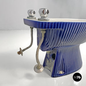 Bidet in white ceramic with blue enamel, 1970s