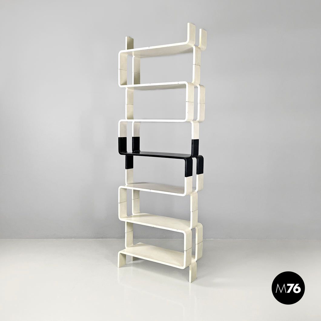 Modular black and white wooden bookcase, 1980s