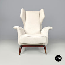 Load image into Gallery viewer, White fabric and wood armchair, 1950s
