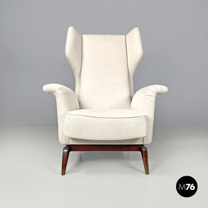 White fabric and wood armchair, 1950s