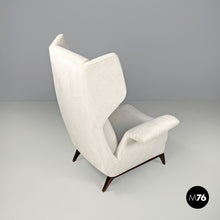 Load image into Gallery viewer, White fabric and wood armchair, 1950s
