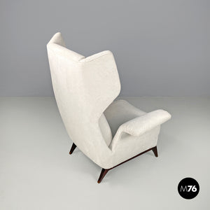 White fabric and wood armchair, 1950s