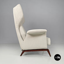 Load image into Gallery viewer, White fabric and wood armchair, 1950s
