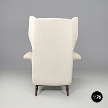 Load image into Gallery viewer, White fabric and wood armchair, 1950s
