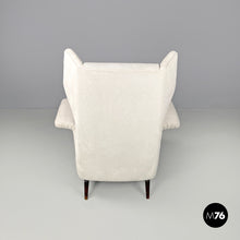 Load image into Gallery viewer, White fabric and wood armchair, 1950s
