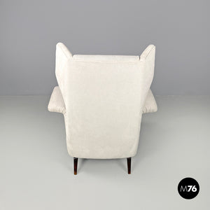 White fabric and wood armchair, 1950s