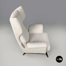 Load image into Gallery viewer, White fabric and wood armchair, 1950s
