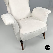 Load image into Gallery viewer, White fabric and wood armchair, 1950s
