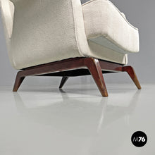 Load image into Gallery viewer, White fabric and wood armchair, 1950s
