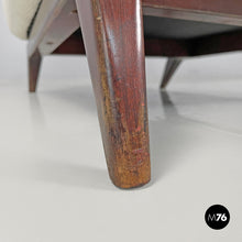 Load image into Gallery viewer, White fabric and wood armchair, 1950s
