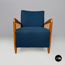 将图片加载到图库查看器，Blue fabric and wood armchairs, 1940s
