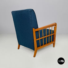 将图片加载到图库查看器，Blue fabric and wood armchairs, 1940s
