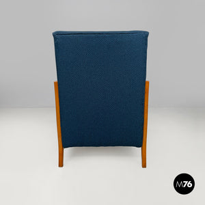 Blue fabric and wood armchairs, 1940s