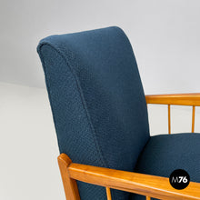将图片加载到图库查看器，Blue fabric and wood armchairs, 1940s
