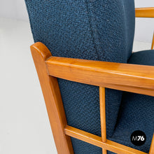 将图片加载到图库查看器，Blue fabric and wood armchairs, 1940s
