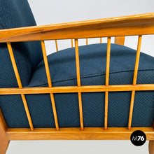 将图片加载到图库查看器，Blue fabric and wood armchairs, 1940s
