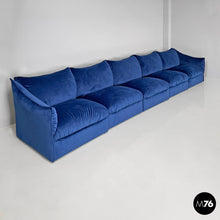 将图片加载到图库查看器，Modular sofa in blue velvet, 1980s
