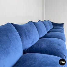 将图片加载到图库查看器，Modular sofa in blue velvet, 1980s
