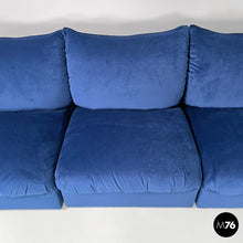 将图片加载到图库查看器，Modular sofa in blue velvet, 1980s
