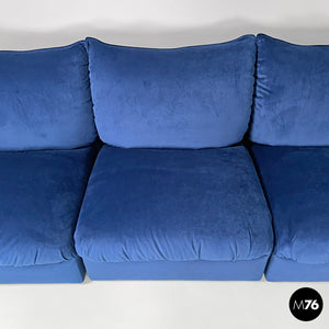 Modular sofa in blue velvet, 1980s