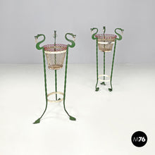 Load image into Gallery viewer, White and green wrought iron vase holders with decorative dragons, 1900s
