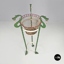 Load image into Gallery viewer, White and green wrought iron vase holders with decorative dragons, 1900s
