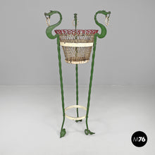 Load image into Gallery viewer, White and green wrought iron vase holders with decorative dragons, 1900s
