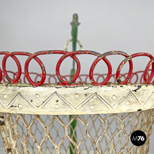 White and green wrought iron vase holders with decorative dragons, 1900s