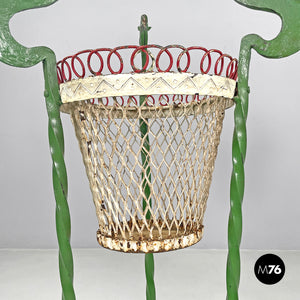 White and green wrought iron vase holders with decorative dragons, 1900s