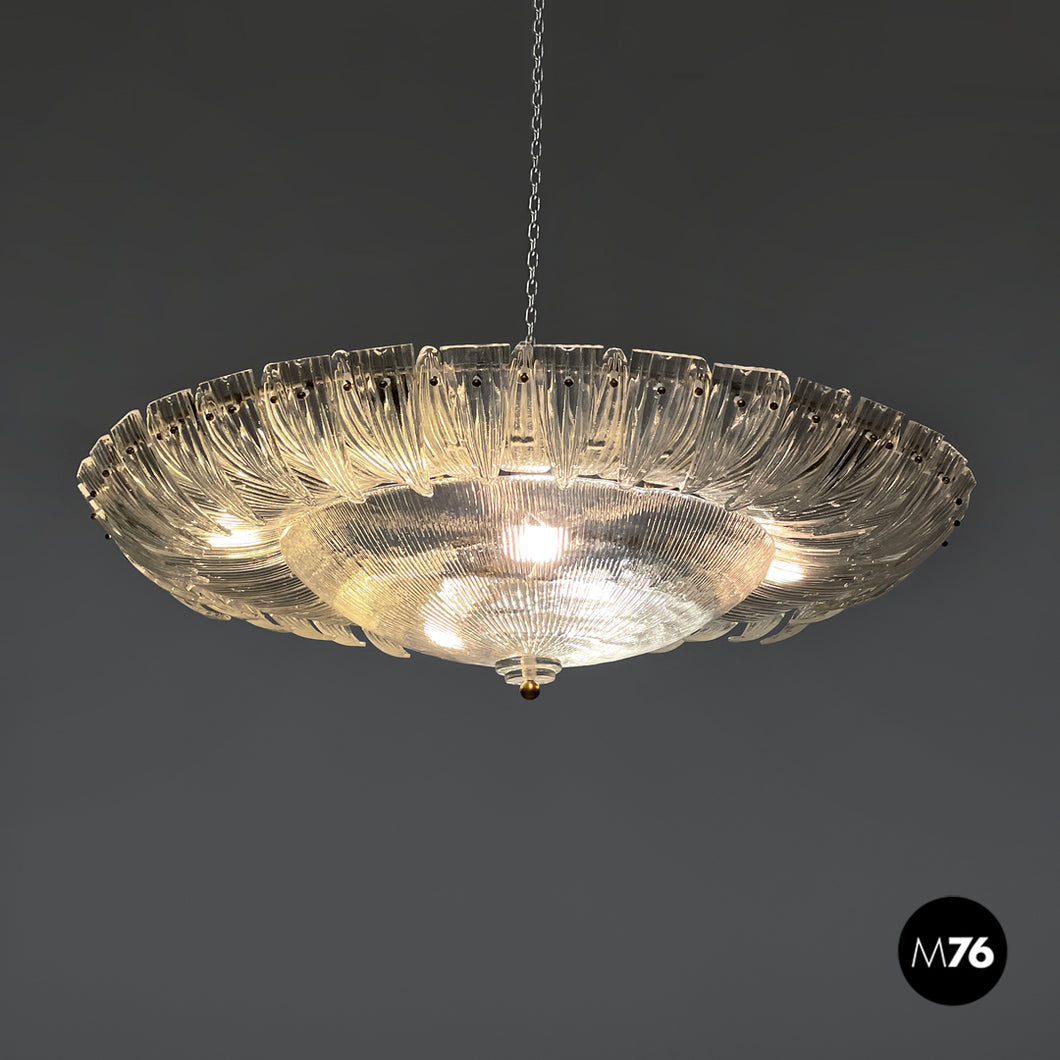 Round ceiling light by Barovier&Toso in transparent Murano glass, 1940s