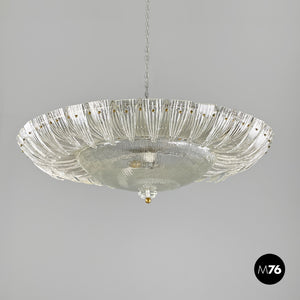 Round ceiling light by Barovier&Toso in transparent Murano glass, 1940s