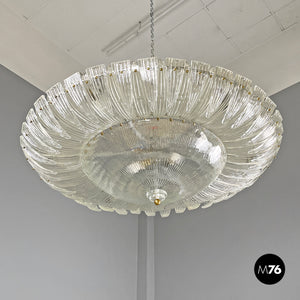 Round ceiling light by Barovier&Toso in transparent Murano glass, 1940s