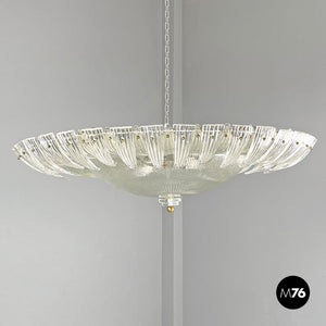 Round ceiling light by Barovier&Toso in transparent Murano glass, 1940s