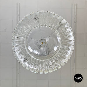 Round ceiling light by Barovier&Toso in transparent Murano glass, 1940s