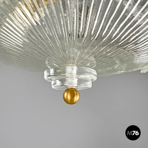 Round ceiling light by Barovier&Toso in transparent Murano glass, 1940s