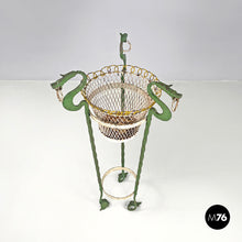 Load image into Gallery viewer, White and green wrought iron vase holder with decorative dragons, 1900s
