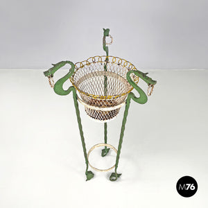 White and green wrought iron vase holder with decorative dragons, 1900s