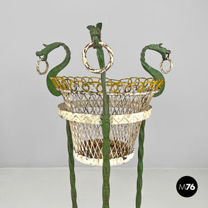 White and green wrought iron vase holder with decorative dragons, 1900s