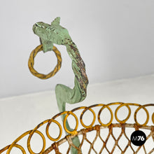 Load image into Gallery viewer, White and green wrought iron vase holder with decorative dragons, 1900s
