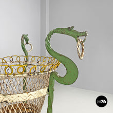 Load image into Gallery viewer, White and green wrought iron vase holder with decorative dragons, 1900s
