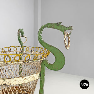 White and green wrought iron vase holder with decorative dragons, 1900s