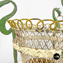 Load image into Gallery viewer, White and green wrought iron vase holder with decorative dragons, 1900s
