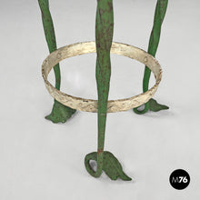 Load image into Gallery viewer, White and green wrought iron vase holder with decorative dragons, 1900s
