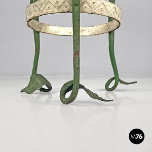 White and green wrought iron vase holder with decorative dragons, 1900s