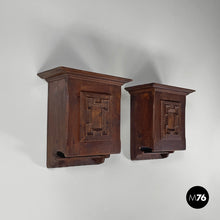 Load image into Gallery viewer, Wooden wall nightstands with decorated doors, 1960s
