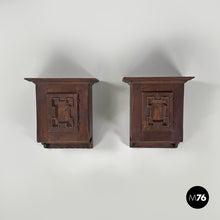 Load image into Gallery viewer, Wooden wall nightstands with decorated doors, 1960s
