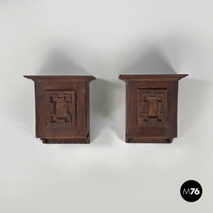 Wooden wall nightstands with decorated doors, 1960s