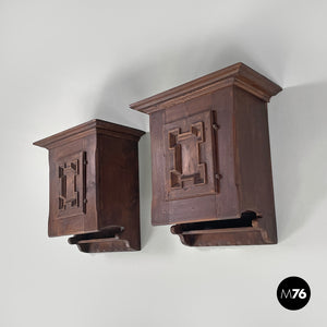 Wooden wall nightstands with decorated doors, 1960s