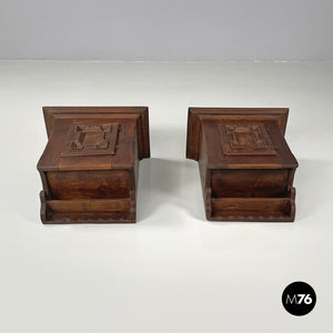 Wooden wall nightstands with decorated doors, 1960s